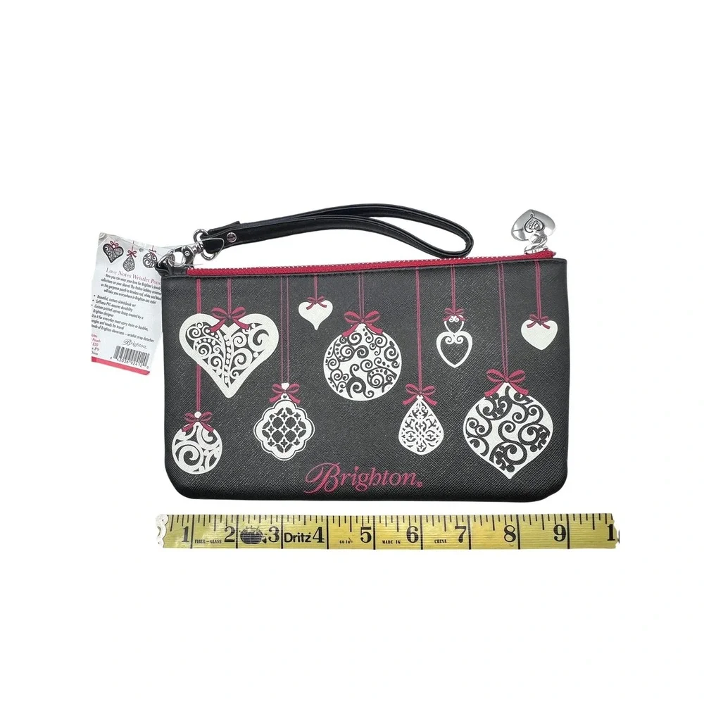 Brighton Wristlet Pouch NEW‎ Small Black New Love Notes Holiday Ornament Art
